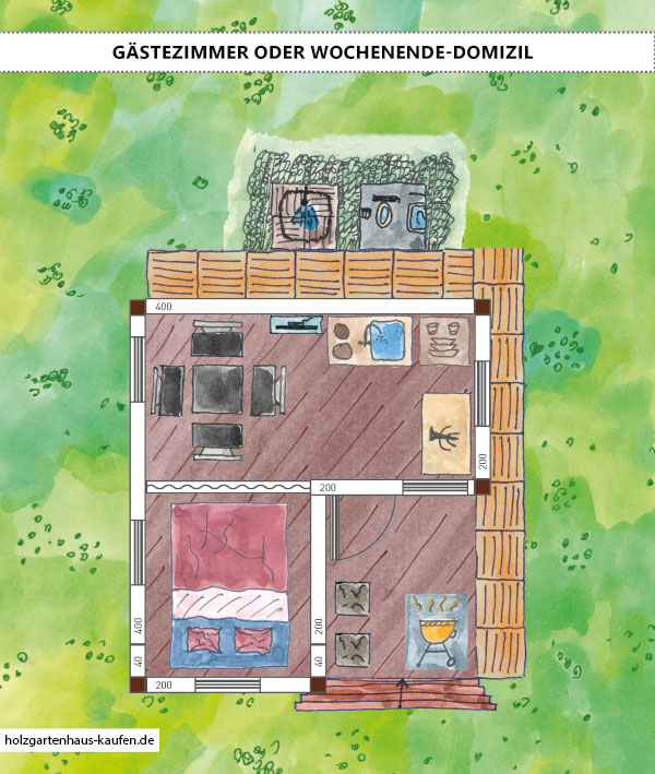 Gästehaus-Gartenhaus planen gemalte Skizze